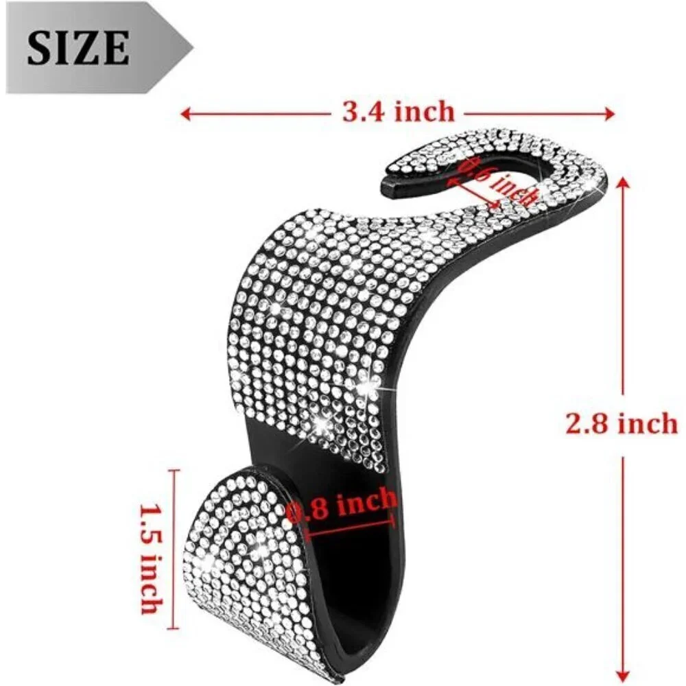 Car Seat Hooks (2 Pack) Bling Rhinestones Crystal Hanger Organizer Universal